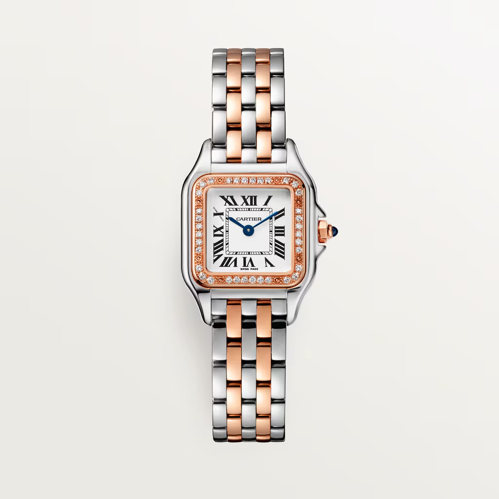 Square Link-Bracelet Watch, Rose Gold Tone, Stone-Set, Small Model