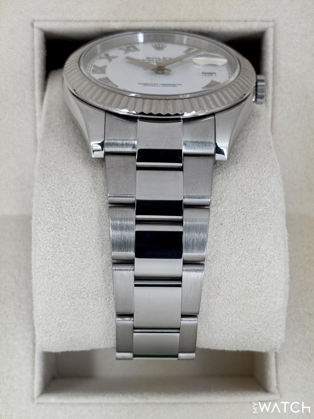 Classic Date Watch, White Gold Tone, Steel, White, 36-41 mm