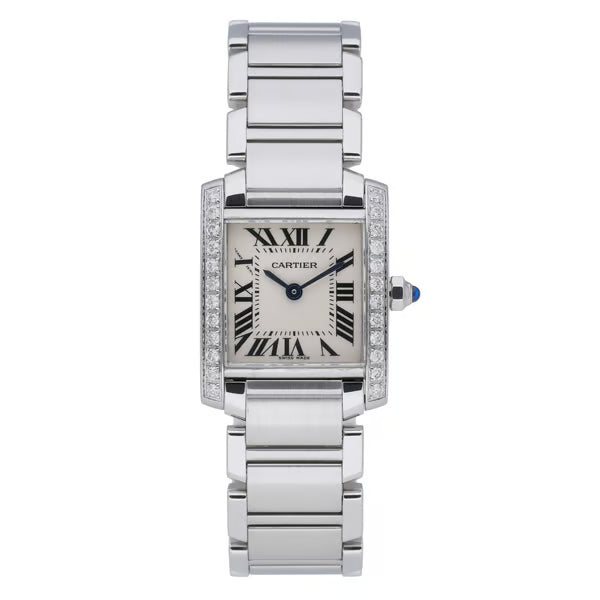 Rectangular Case Watch, White Gold Tone, Stone-Set, White, Small Model
