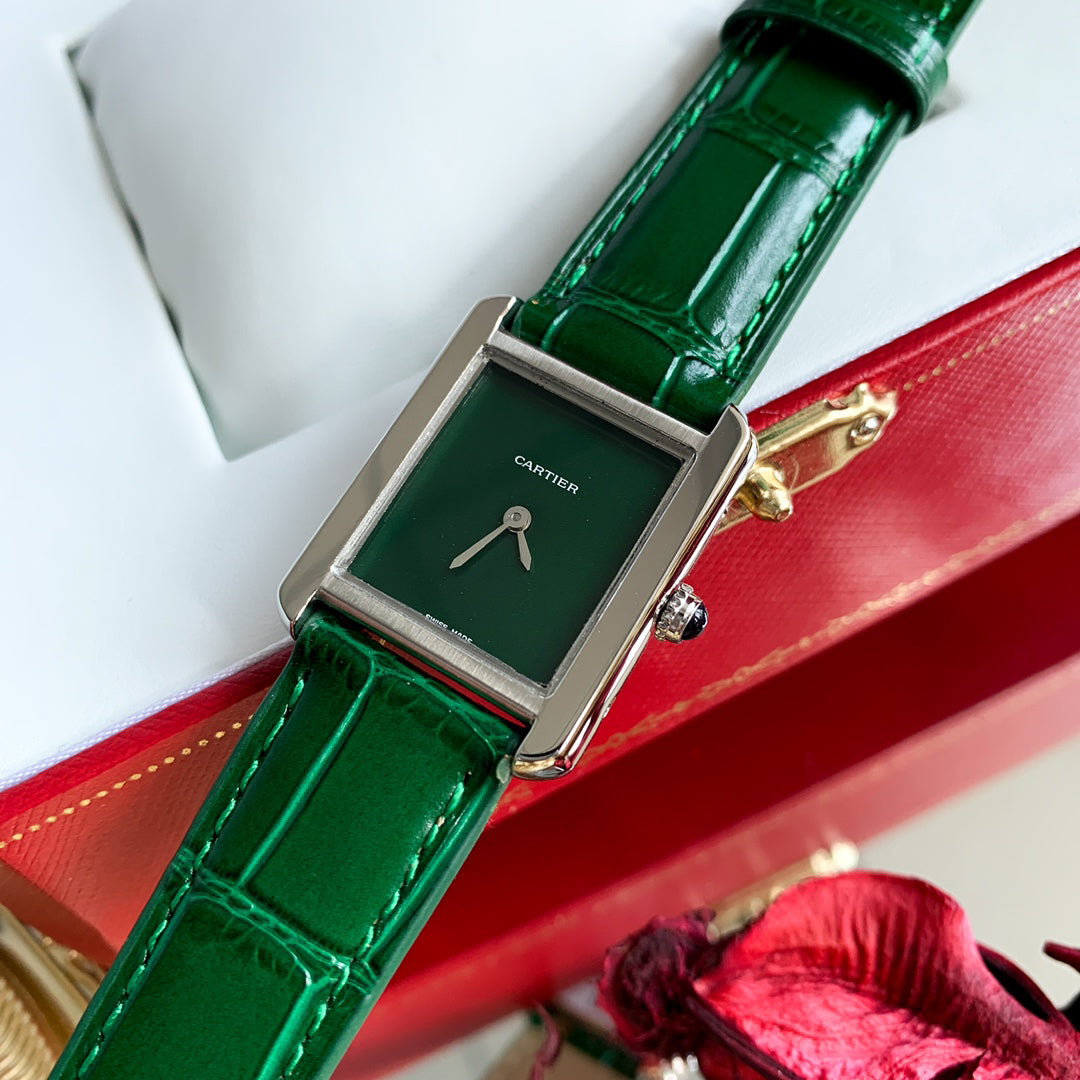 Rectangular Case Watch, White Gold Tone, White, Large Model
