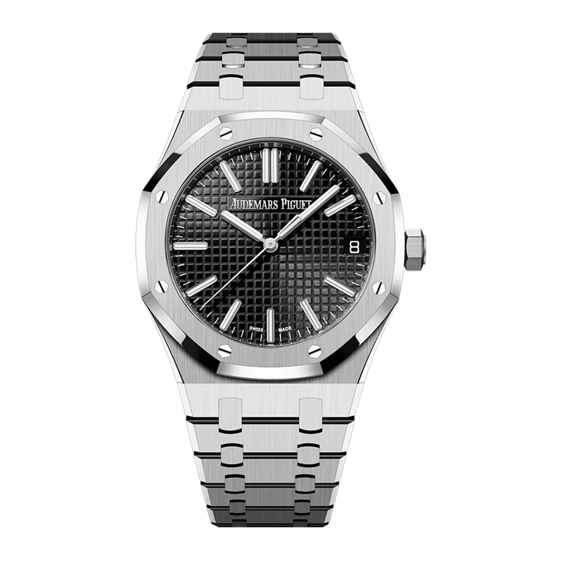 Octagonal Bezel Watch, White Gold Tone, White, 41 mm