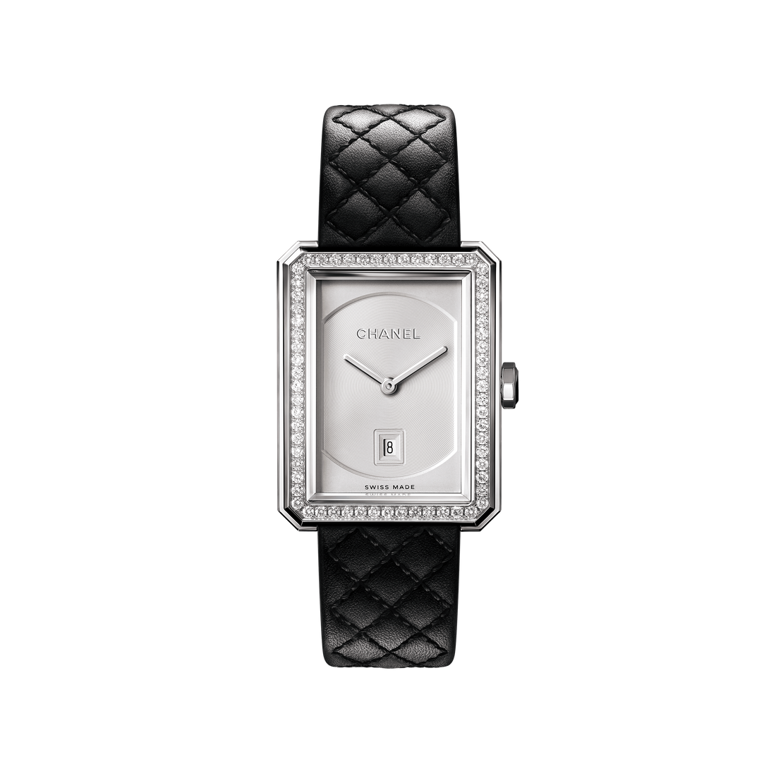 Round Watch, Steel, Stone-Set