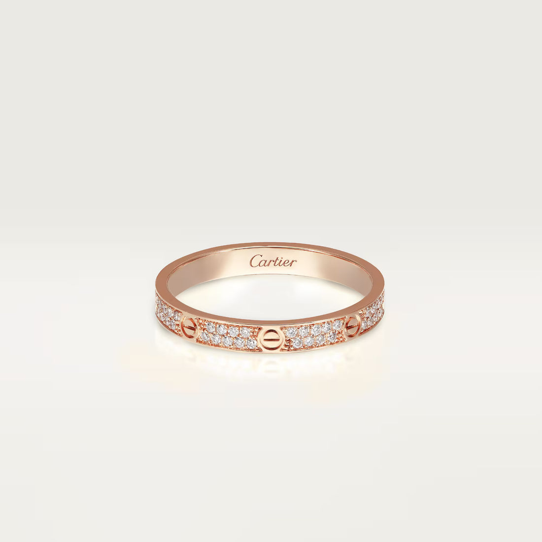 Screw-Motif Band Ring, Stone-Set, Rose Gold Tone