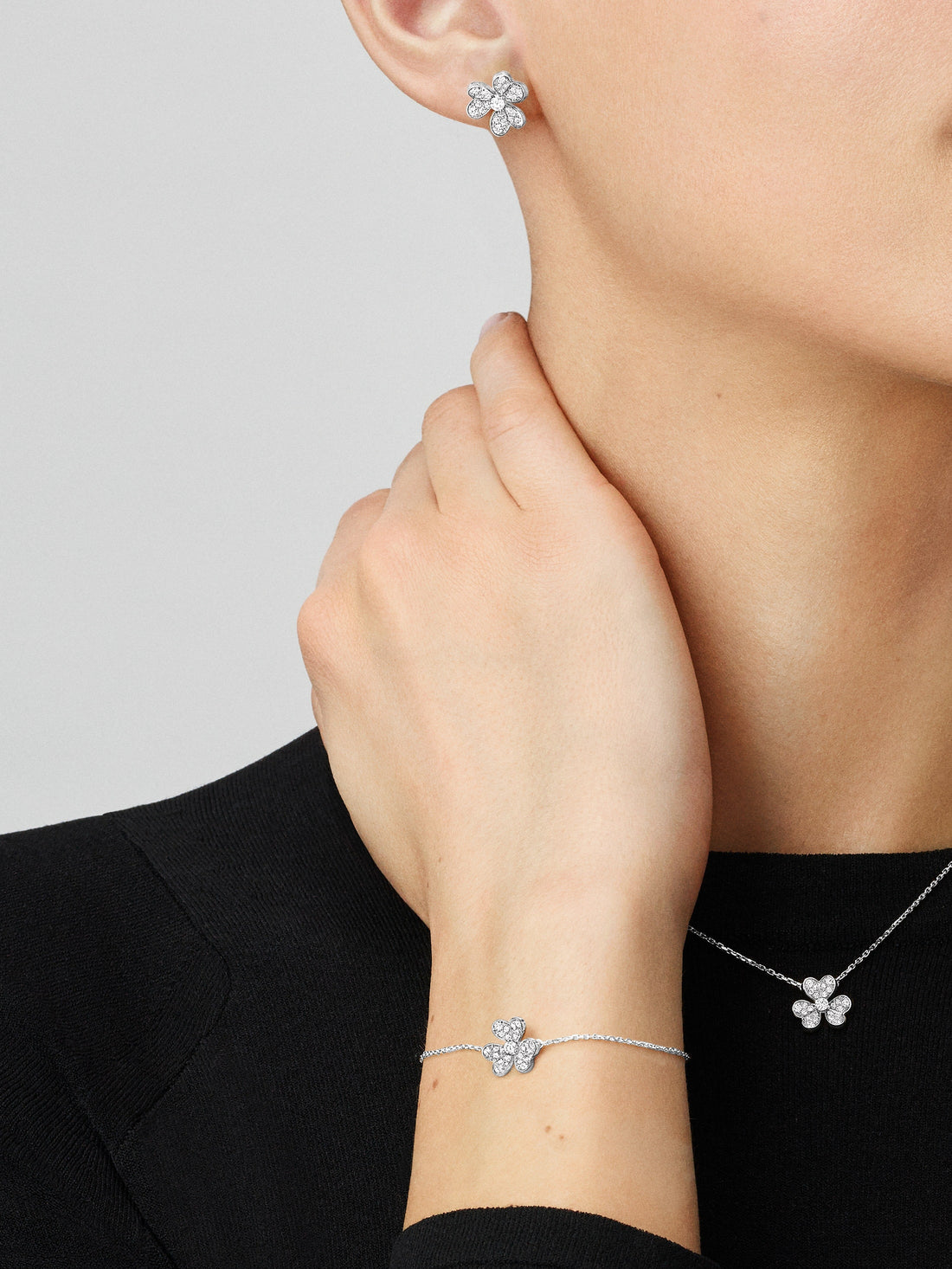 Petal Pendant Necklace, White Gold Tone