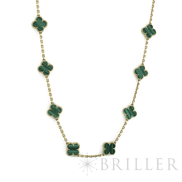 Quatrefoil Long Necklace, 20 Motifs, Rose Gold Tone, Malachite