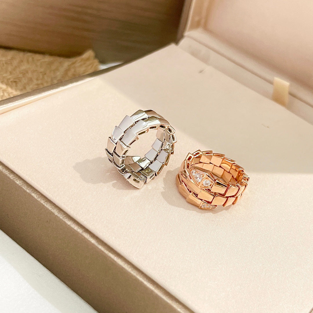 Snake-Scale Ring, Yellow Gold Tone, Stone-Set