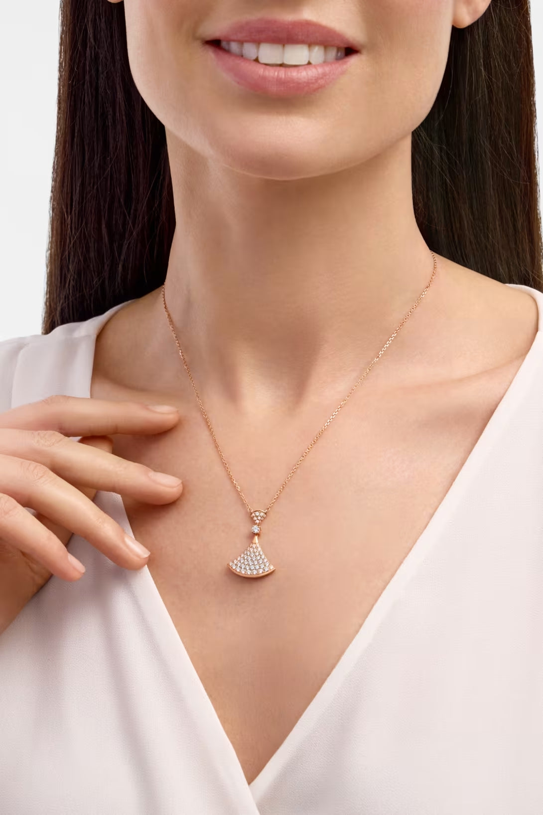 Fan-Motif Necklace, Rose Gold Tone