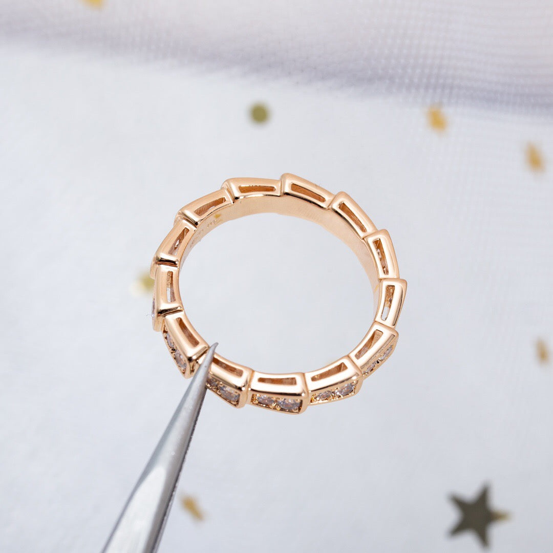 Snake-Scale Ring, Rose Gold Tone, Stone-Set