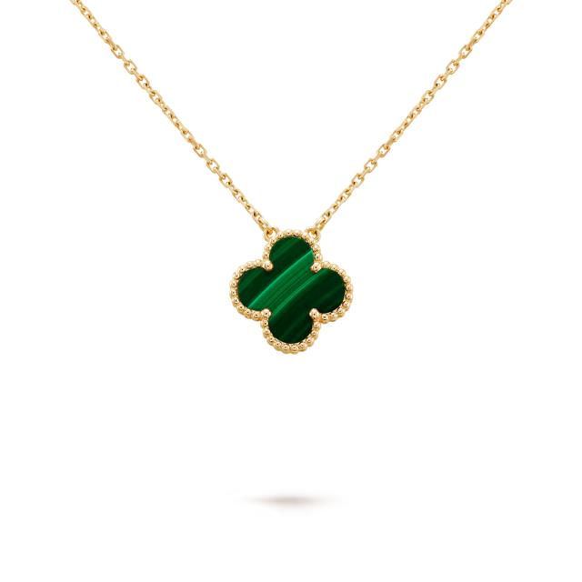 Quatrefoil Pendant Necklace, Yellow Gold Tone, Malachite