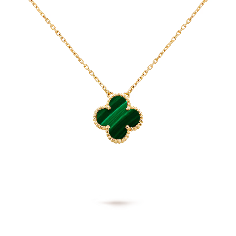 Quatrefoil Pendant Necklace, Yellow Gold Tone, Malachite