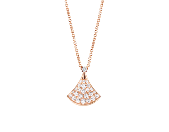Fan-Motif Necklace, Rose Gold Tone, Stone-Set, Size S