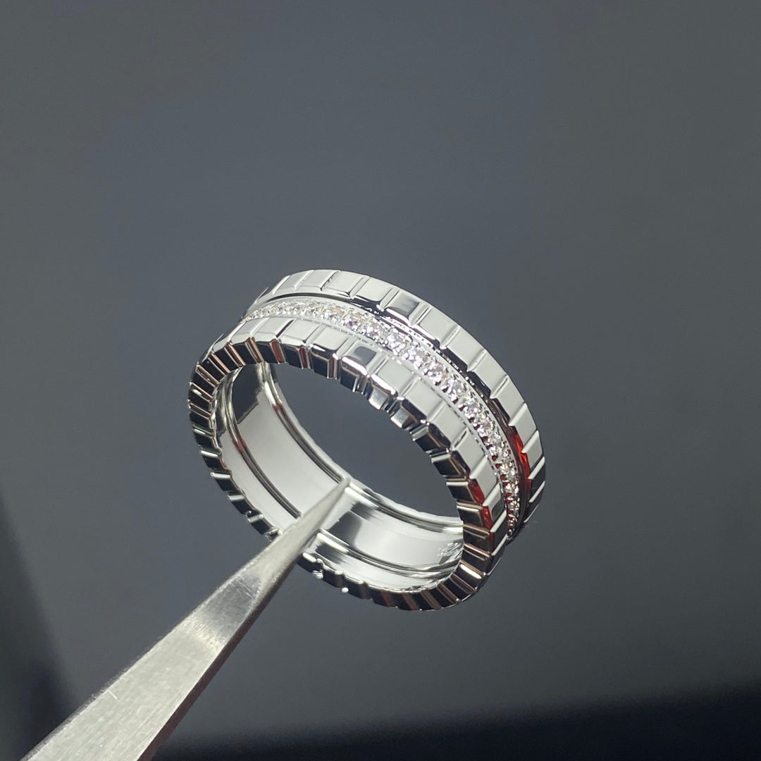 Cube-Link Ring, White Gold Tone, Stone-Set, White