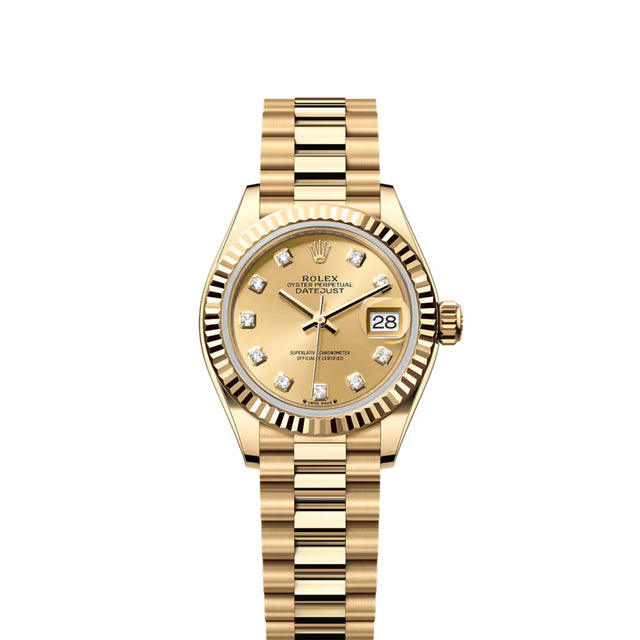 Classic Date Watch, Yellow Gold Tone, Steel, 28 mm