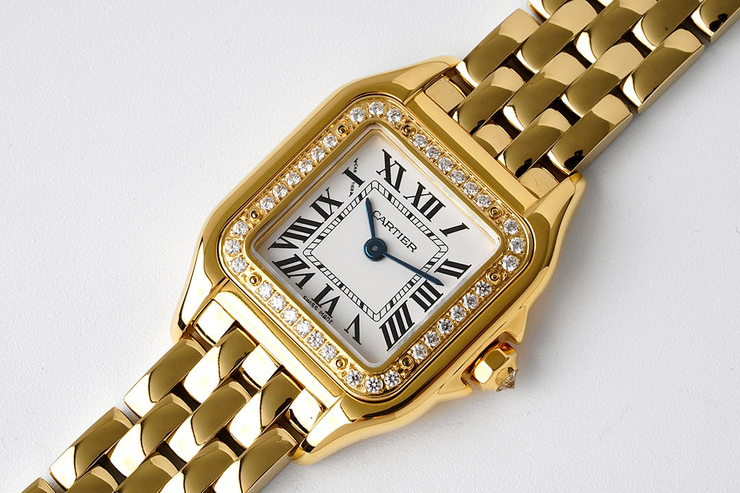 Square Link-Bracelet Watch, Yellow Gold Tone, Stone-Set, Small Model