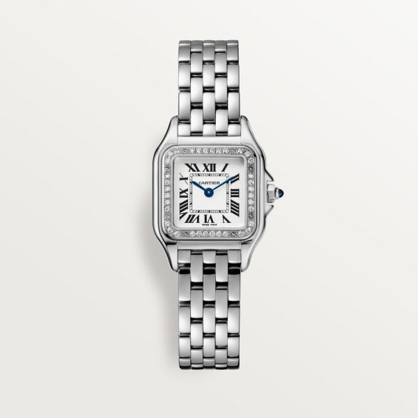 Square Link-Bracelet Watch, White Gold Tone, Stone-Set, White, Small Model