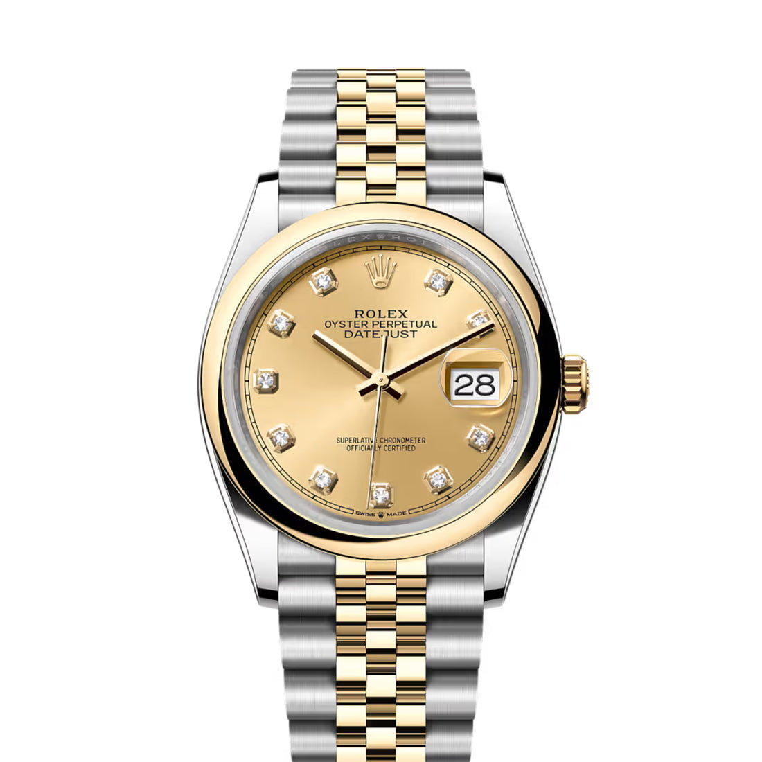 Classic Date Watch, Yellow Gold Tone, Steel, 36 mm