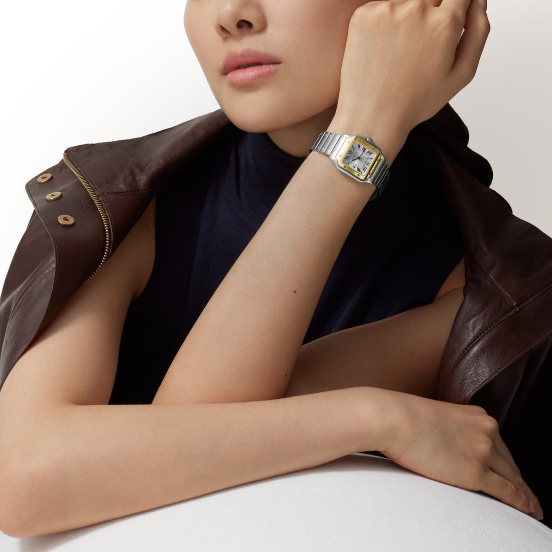 Square Case Watch, Yellow Gold Tone, Steel, Small Model