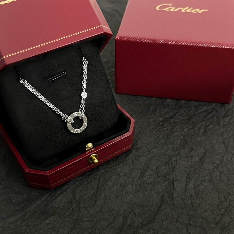 Screw-Motif Pendant Necklace, Stone-Set, White Gold Tone