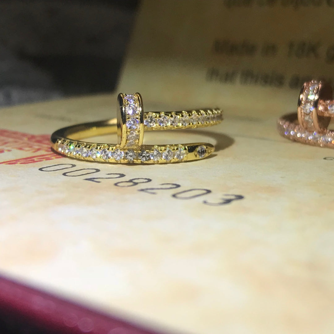 Wrapped Nail Ring, Stone-Set, Yellow Gold Tone
