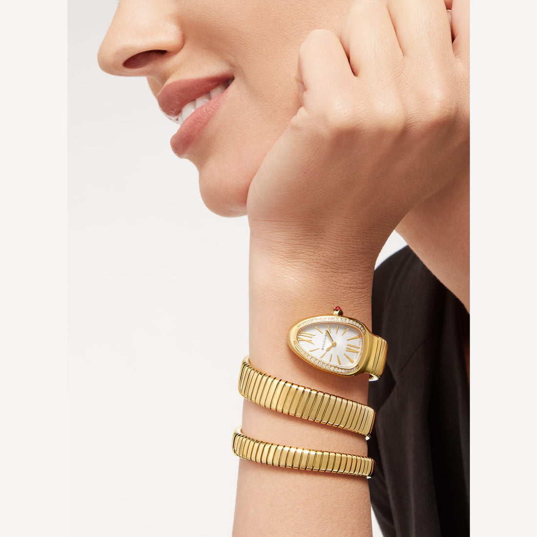 Coiled Band Watch, Yellow Gold Tone, Stone-Set, 35 mm, Size S