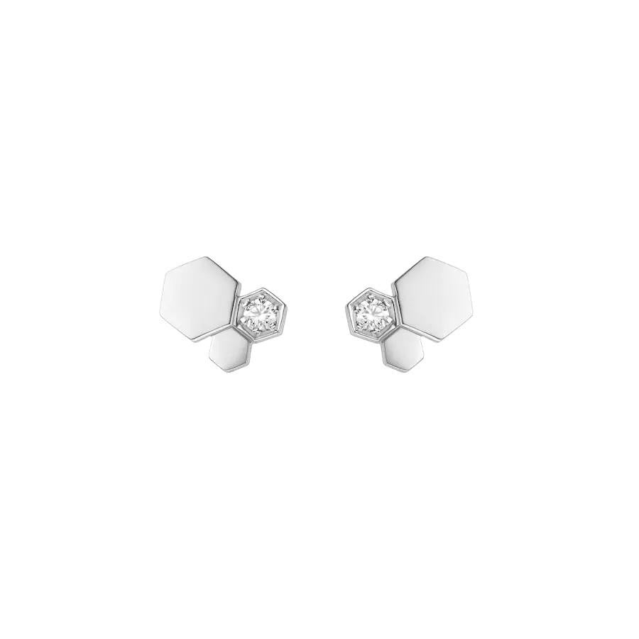 Bee Motif Pavé Earrings, White Gold Tone