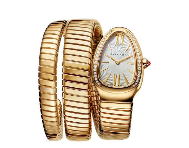 Coiled Band Watch, Yellow Gold Tone, Stone-Set, 35 mm, Size S