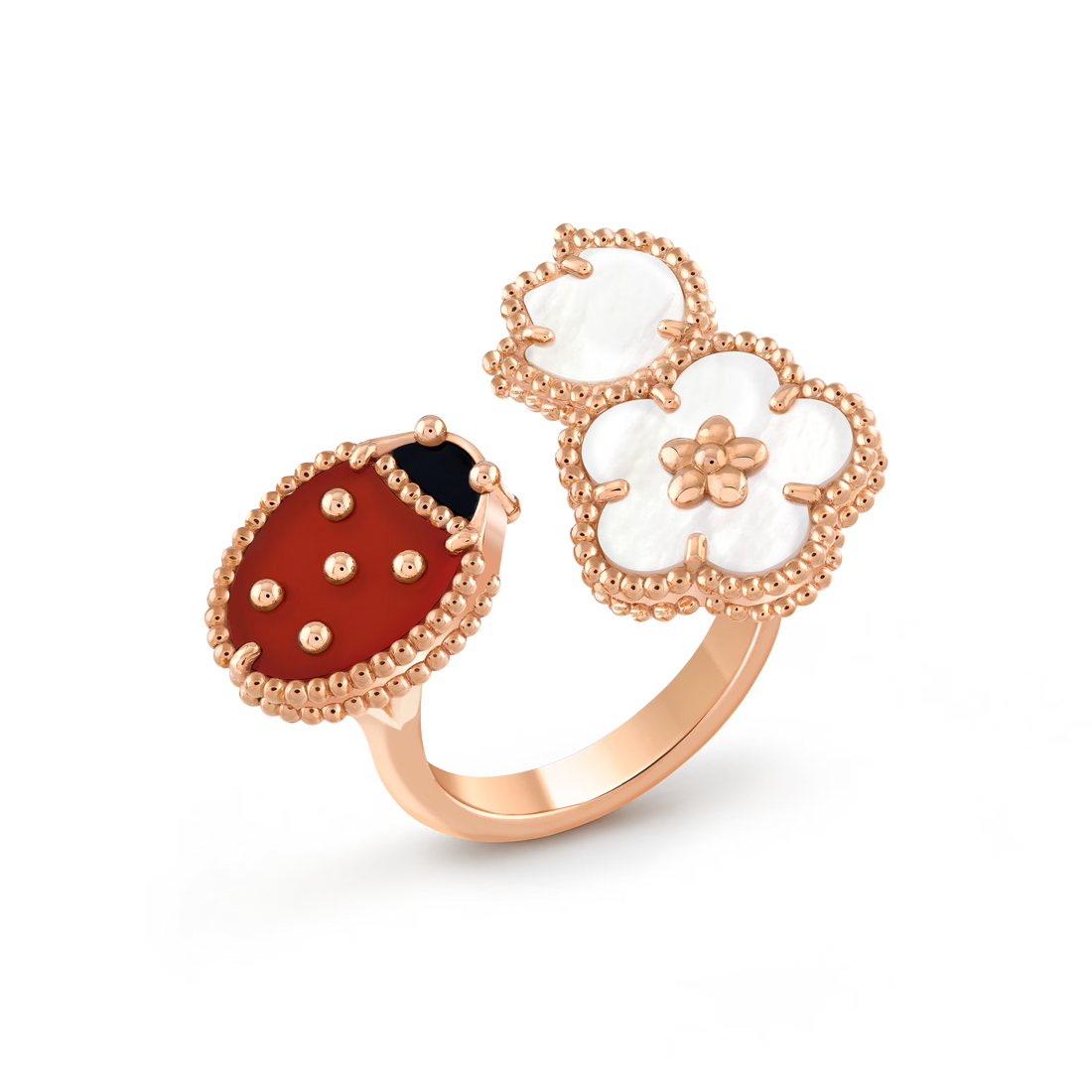 Butterfly Motif Ring, Rose Gold Tone, Onyx