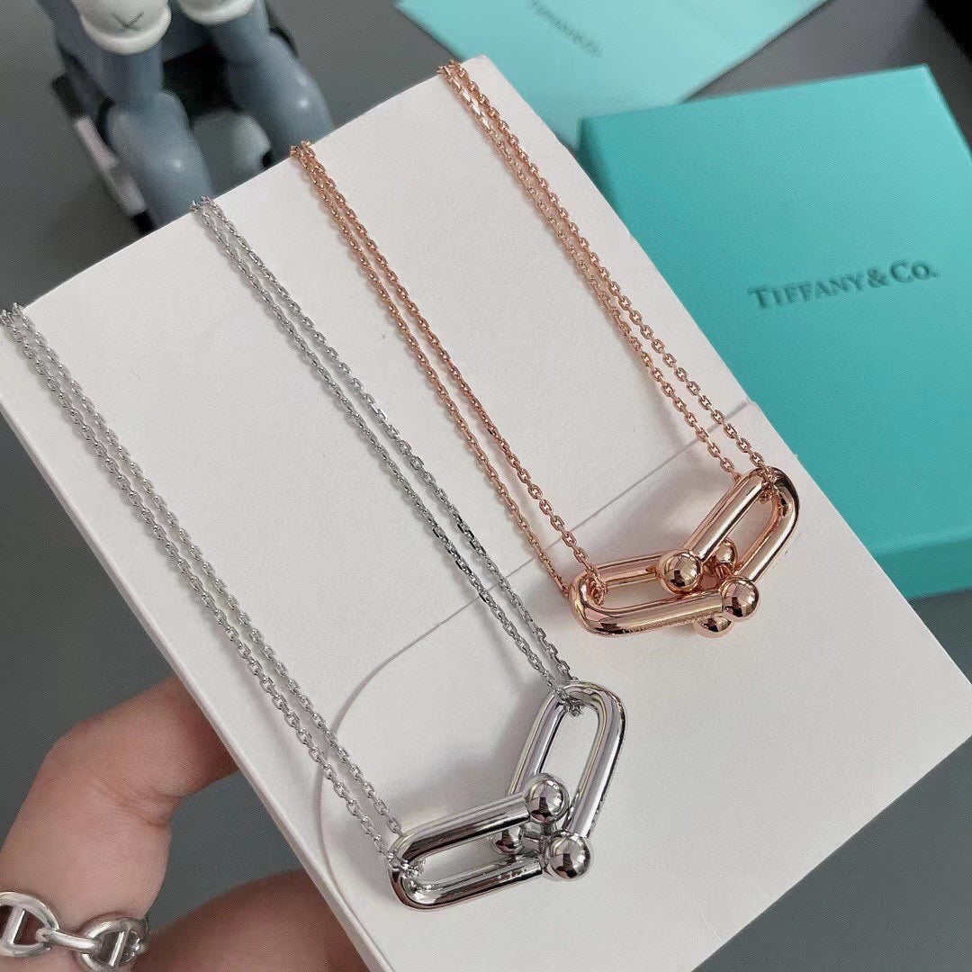 Link Pendant Necklace, White Gold Tone, White