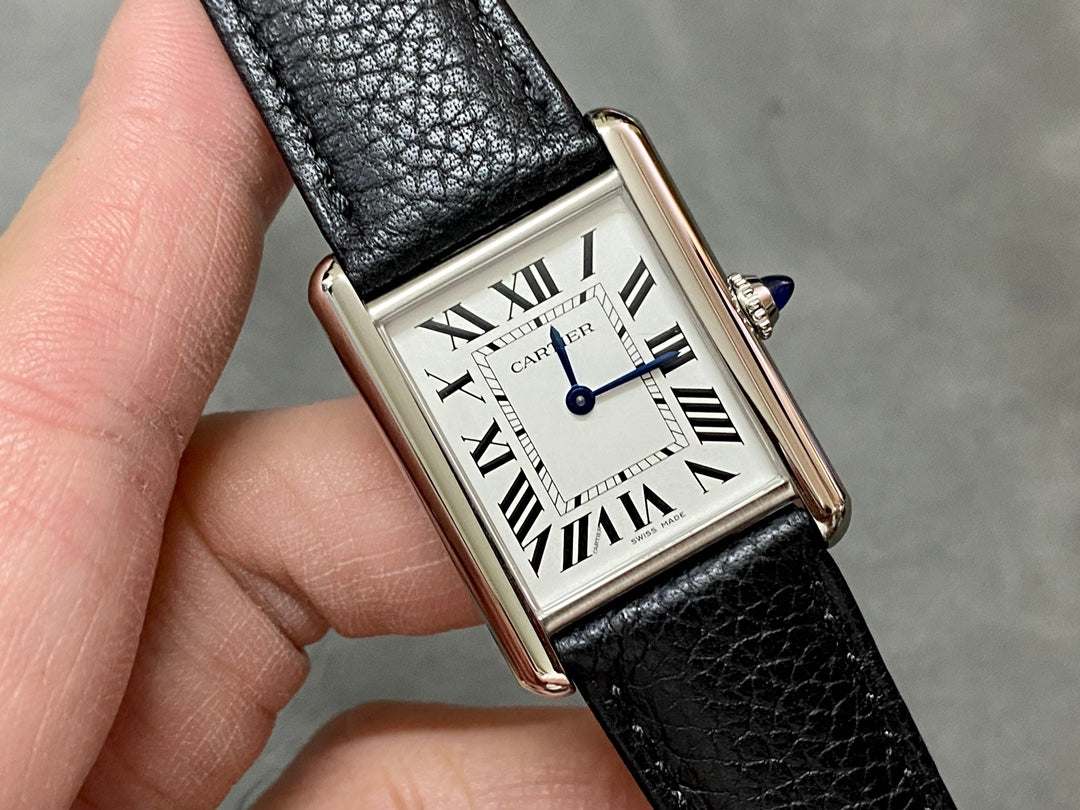 Rectangular Case Watch, White Gold Tone, White, Small Model