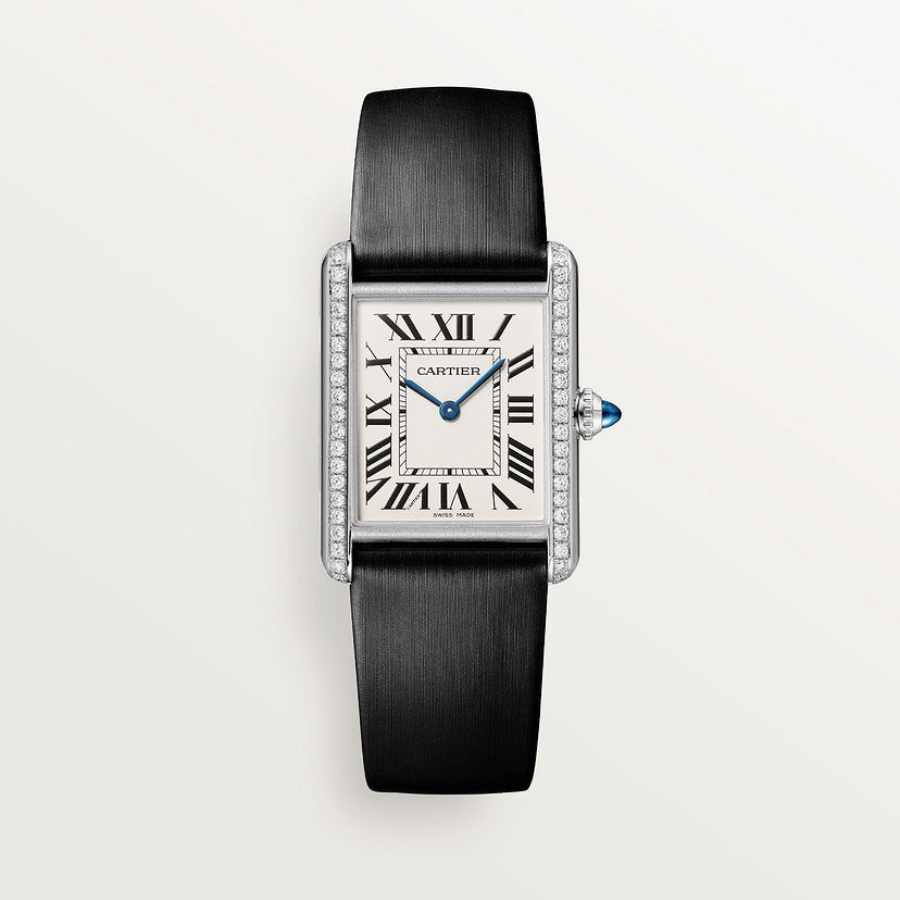 Rectangular Case Watch, White Gold Tone, Stone-Set, White, Large Model