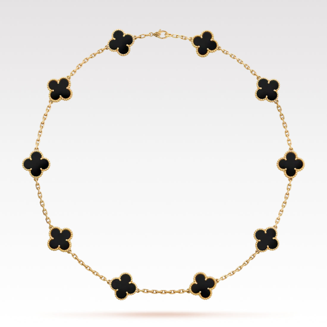 Quatrefoil Pendant Necklace, 10 Motifs, Yellow Gold Tone, Malachite