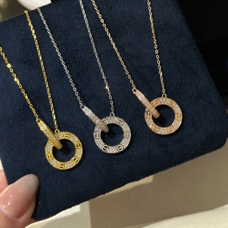 Screw-Motif Pendant Necklace, Stone-Set, White Gold Tone