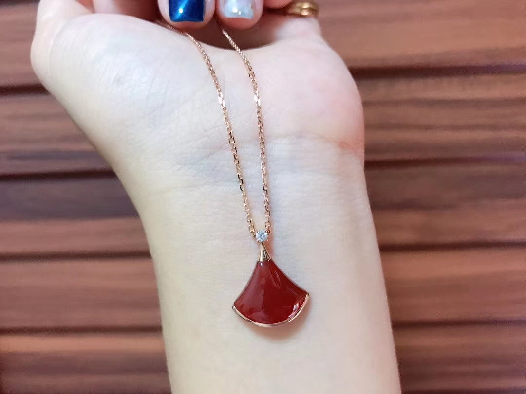 Fan-Motif Necklace, Rose Gold Tone, Stone-Set, Carnelian, Size S
