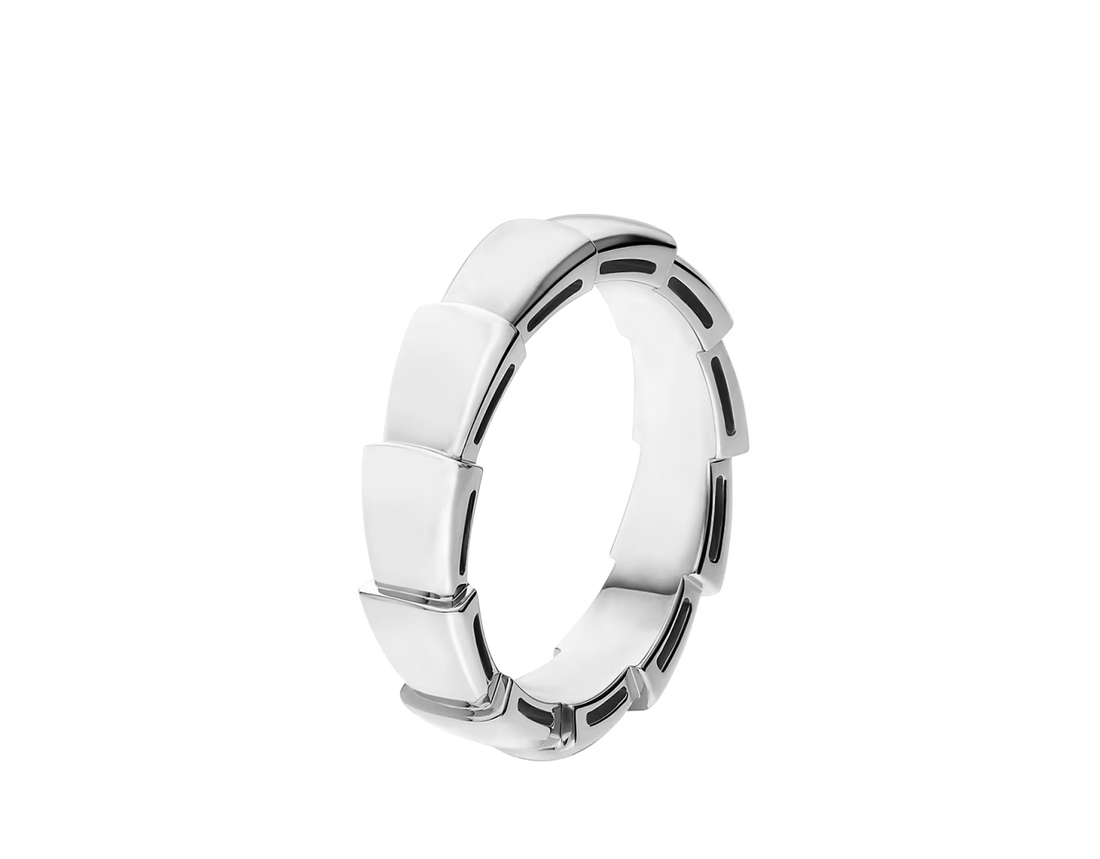 Snake-Scale Ring, White Gold Tone