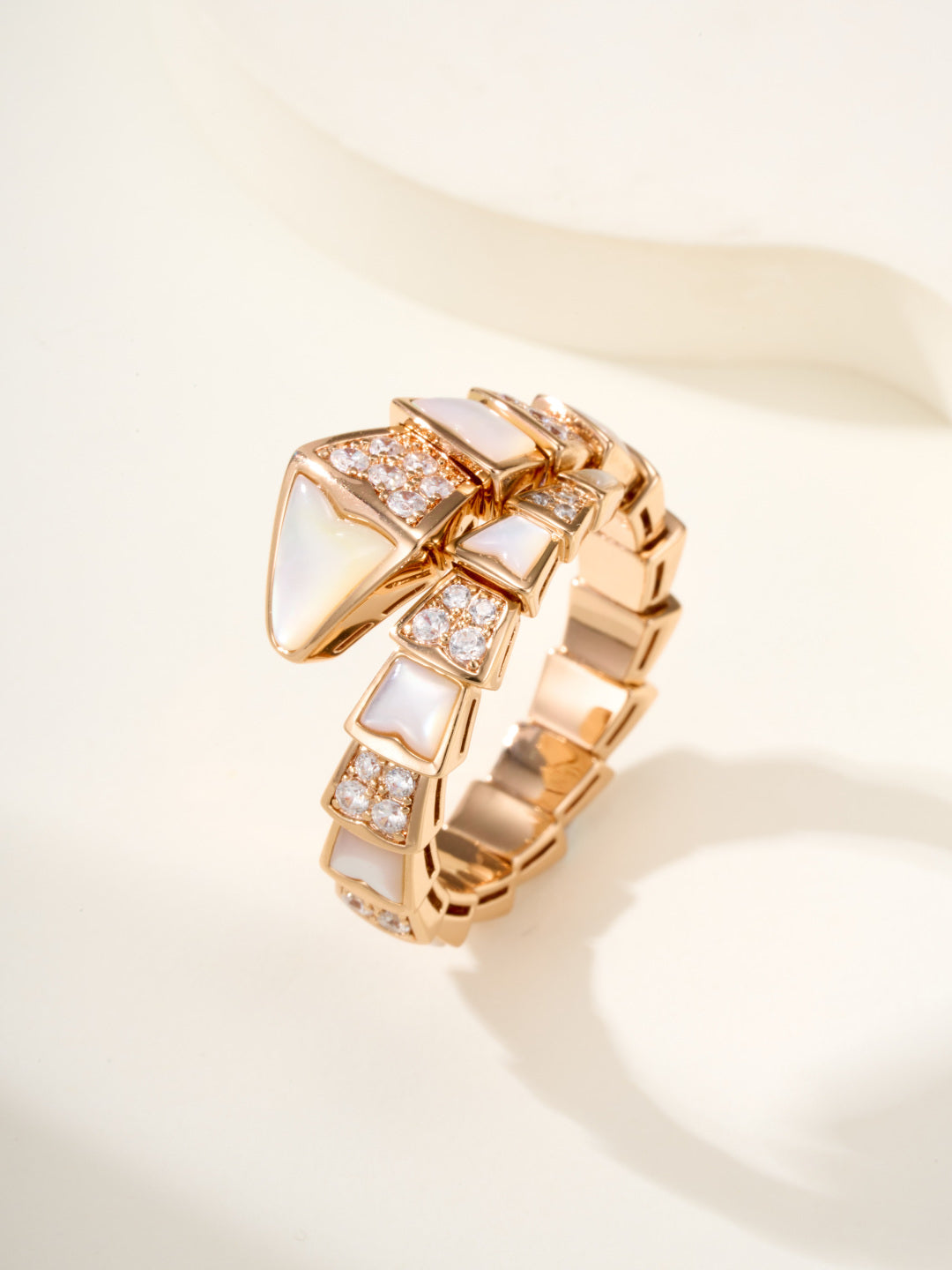 Snake-Scale Ring, Rose Gold Tone, Stone-Set, Mother-of-Pearl