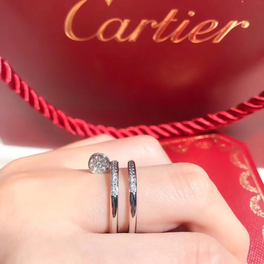 Wrapped Nail Ring, Stone-Set, White Gold Tone