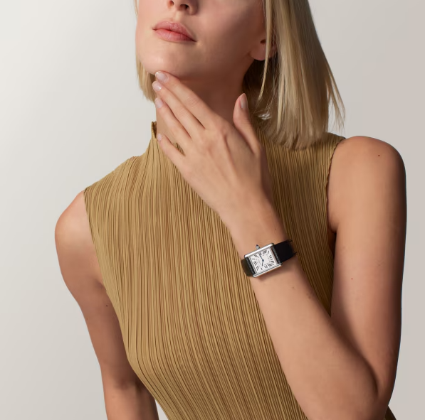 Rectangular Case Watch, White Gold Tone, White, Large Model