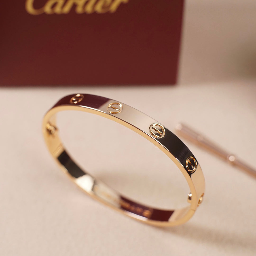Screw-Lock Bangle Bracelet, 18K Rose Gold Plated, 6.1 mm