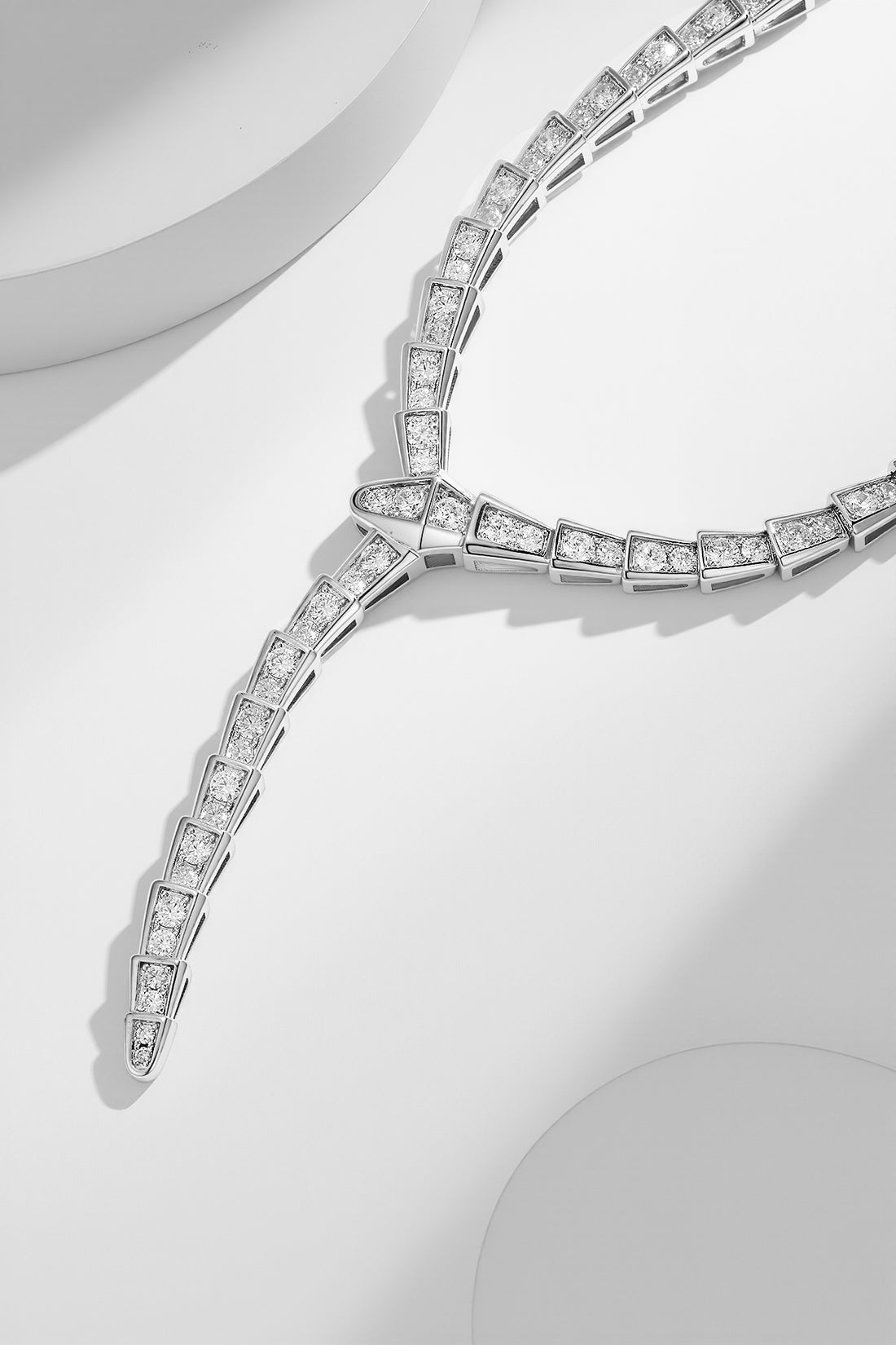 Snake-Scale Necklace, White Gold Tone, Stone-Set