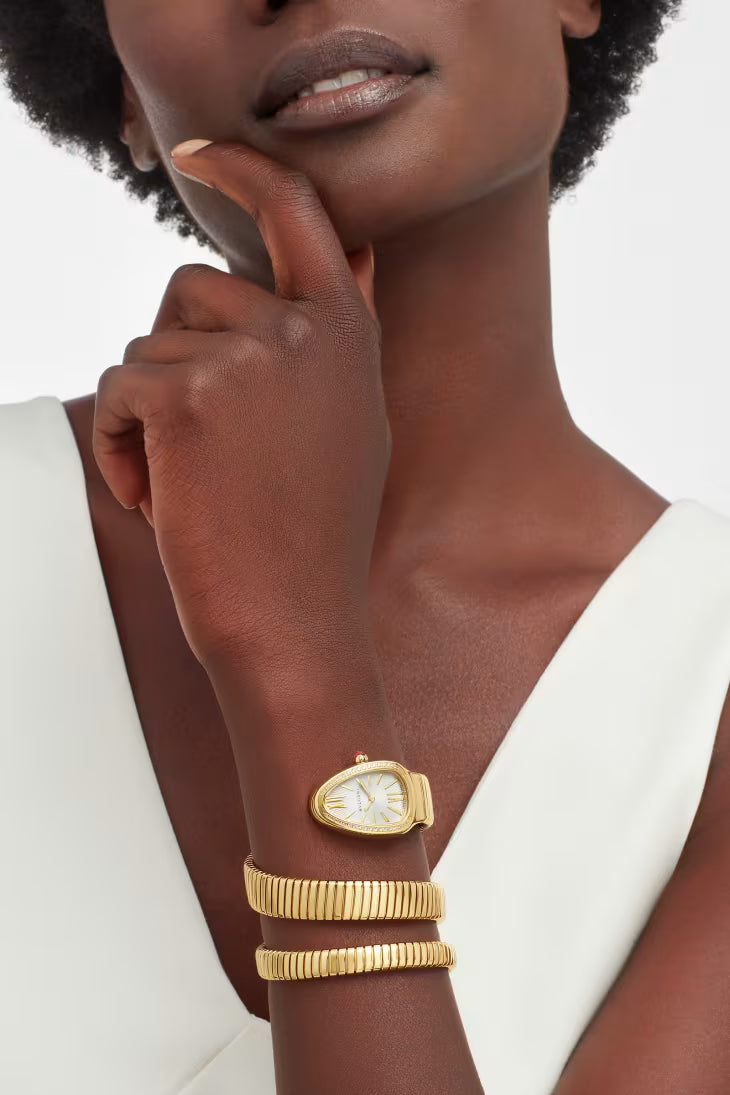 Coiled Band Watch, Yellow Gold Tone, Stone-Set, 35 mm, Size S