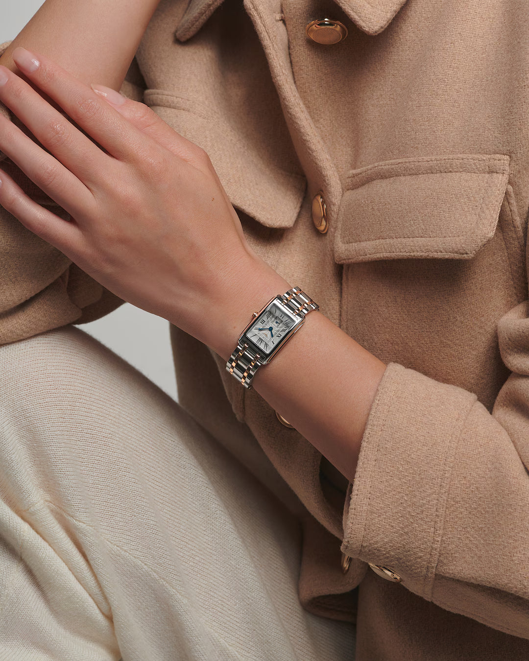 Rectangular Case Watch, 18K, Rose Gold Tone, Steel