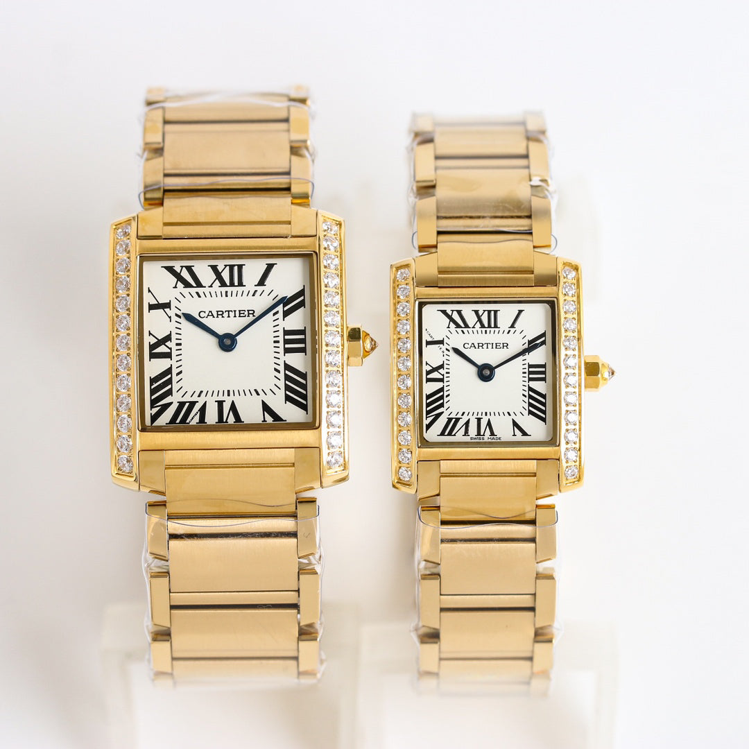 Rectangular Case Watch, Yellow Gold Tone, Stone-Set