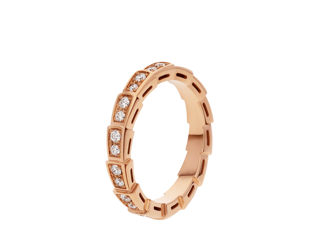 Snake-Scale Ring, Rose Gold Tone, Stone-Set
