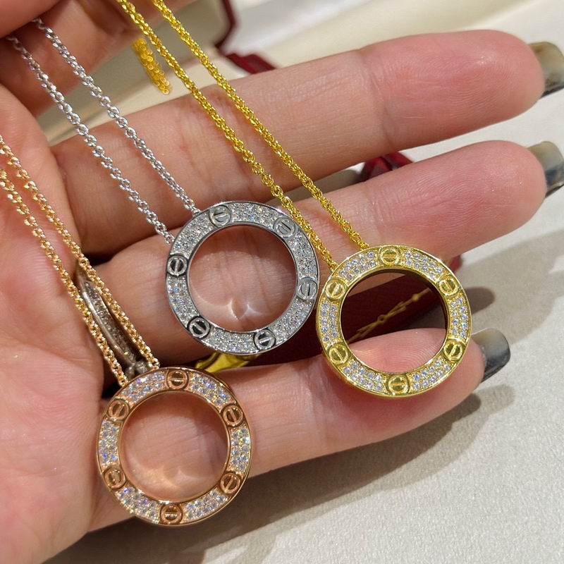 Screw-Motif Pendant Necklace, Stone-Set, Rose Gold Tone