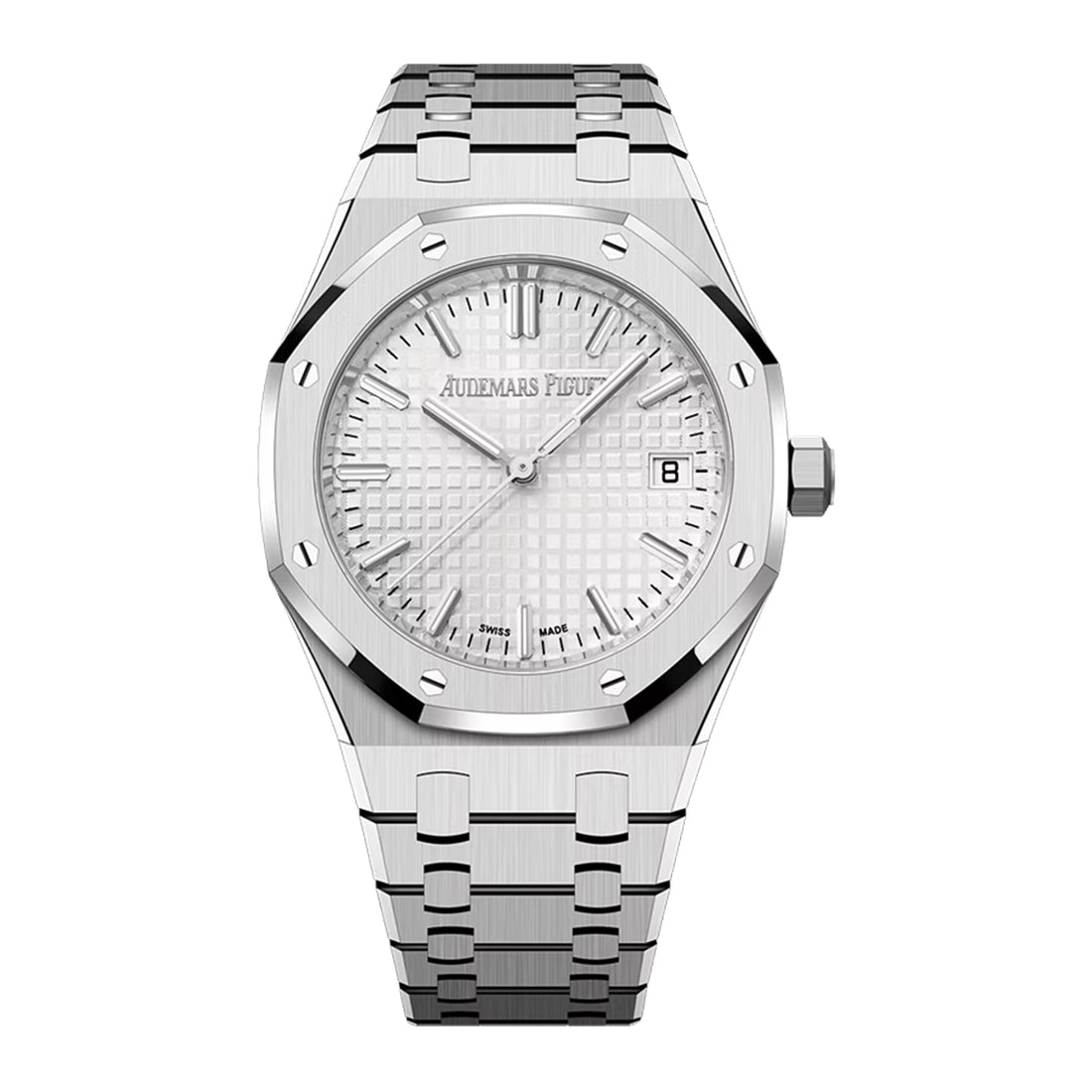 Octagonal Bezel Watch, White Gold Tone, White, 34 mm
