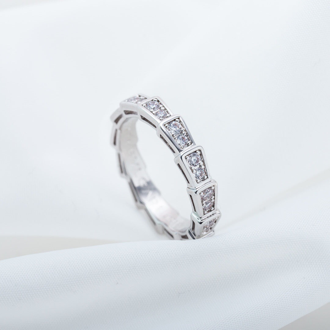 Snake-Scale Ring, White Gold Tone, Stone-Set