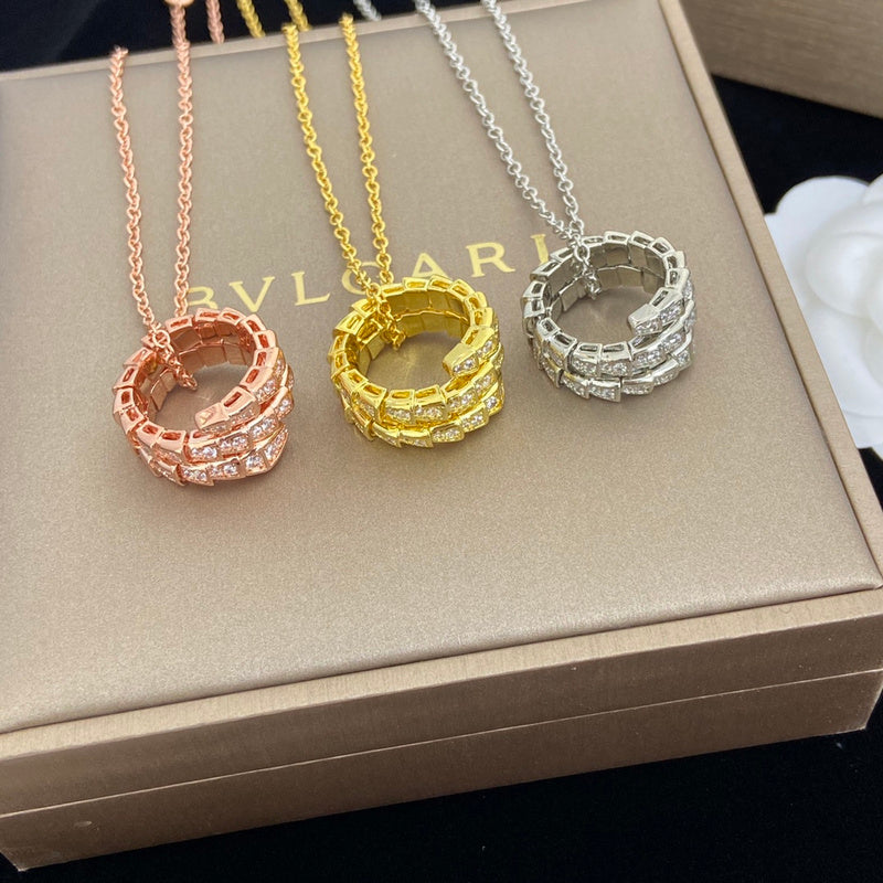 Snake-Scale Necklace, White Gold Tone, Stone-Set