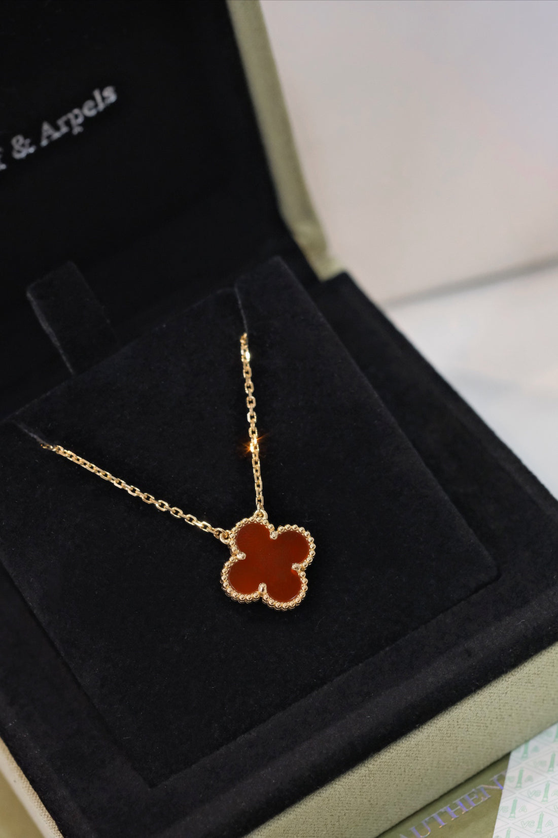 Quatrefoil Carnelian Pendant Necklace, 18K Yellow Gold Plated