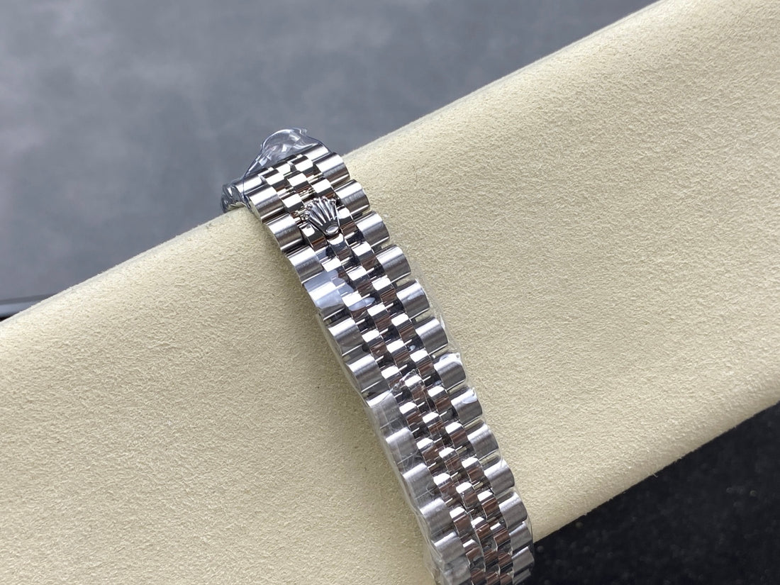 Classic Date Watch, White Gold Tone, Steel, Stone-Set, 28 mm