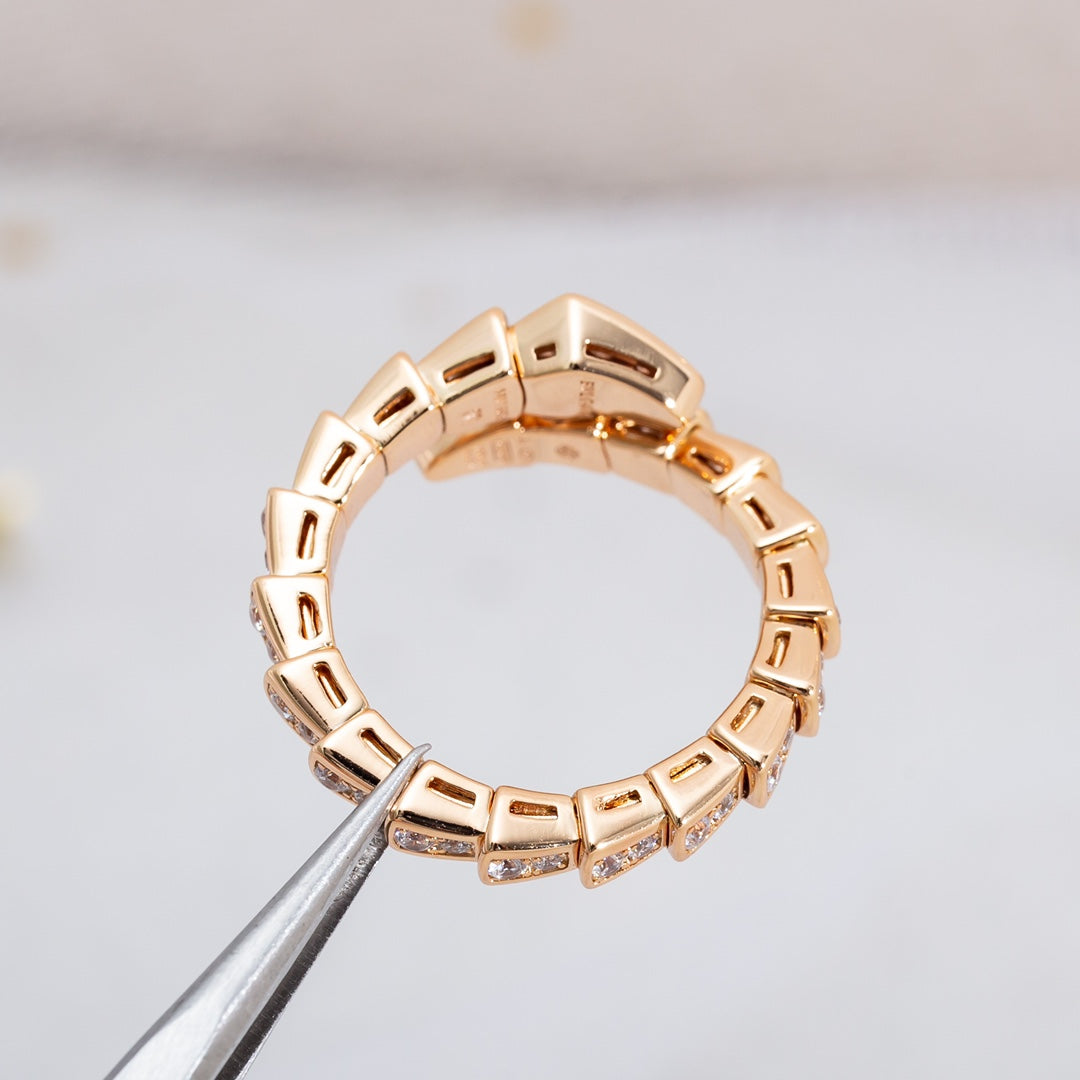 Snake-Scale Ring, Rose Gold Tone, Stone-Set